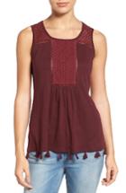 Women's Caslon Tassel Trim Embroidered Tank - Burgundy