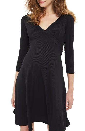 Women's Topshop Surplice Maternity Skater Dress Us (fits Like 0-2) - Black