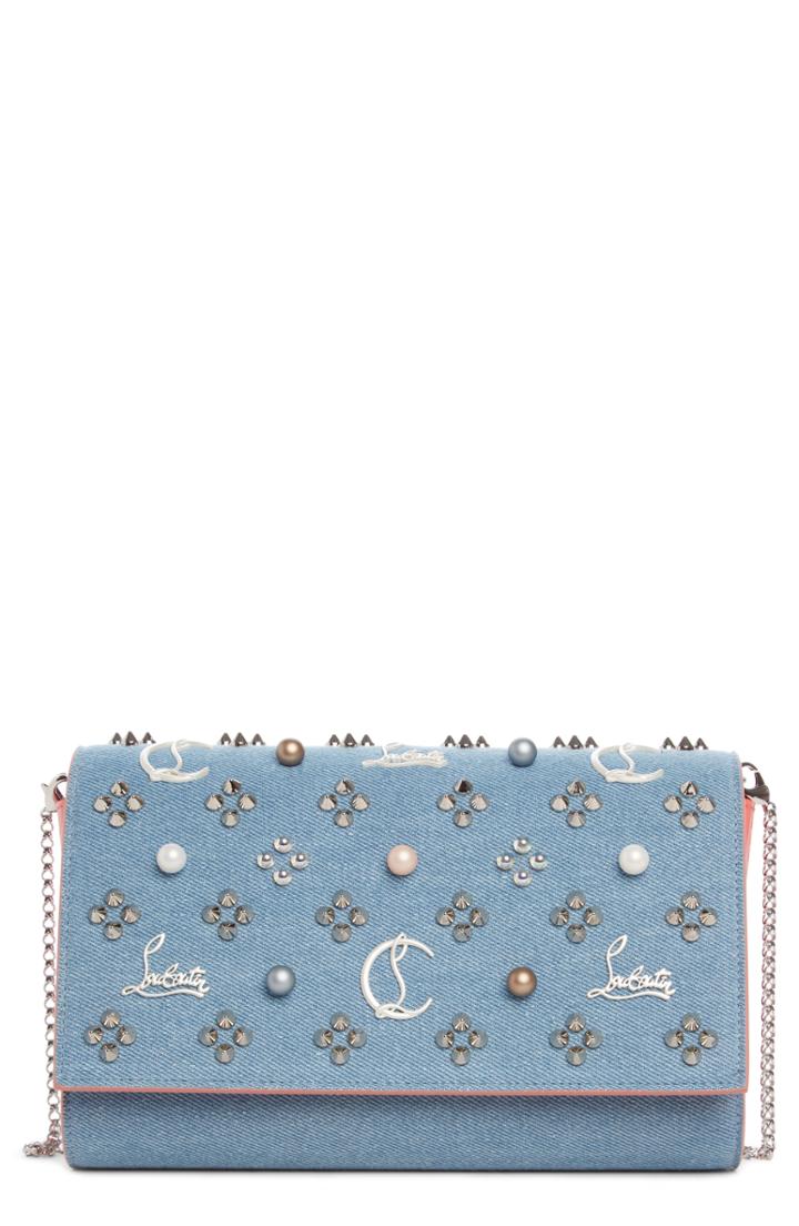 Christian Louboutin Paloma Studded Denim Clutch -