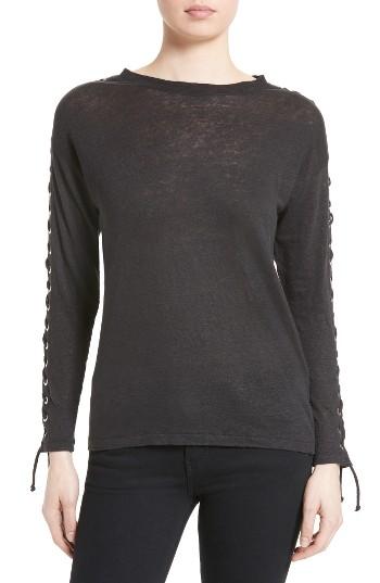 Women's Iro Lace-up Sleeve Linen Tee - Black
