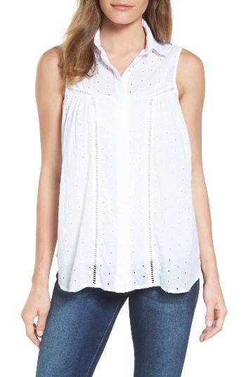 Women's Side Stitch Shirred Eyelet Blouse