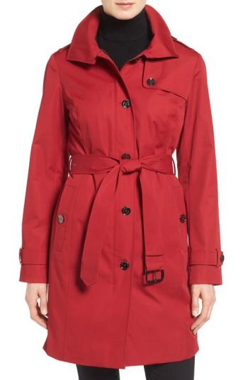 Petite Women's Michael Michael Kors Hooded Trench Coat P - Red