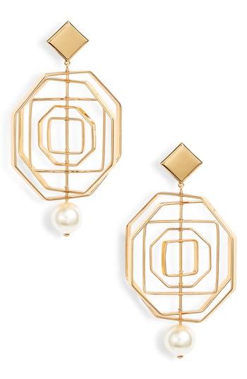Women's Tory Burch Geo Imitation Pearl Statement Earrings