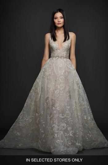 Women's Lazaro Floral Embroidered Tulle & Chiffon Gown, Size In Store Only - White