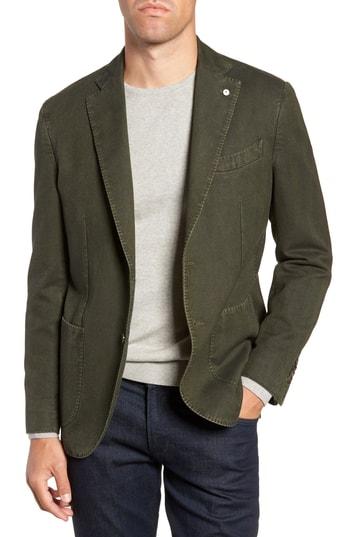 Men's L.b.m 1911 Classic Fit Herringbone Cotton Sport Coat Us / 50 Eu R - Green