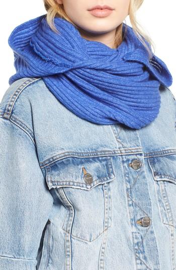Women's Free People Bottom Line Hooded Rib Knit Wrap, Size - Blue