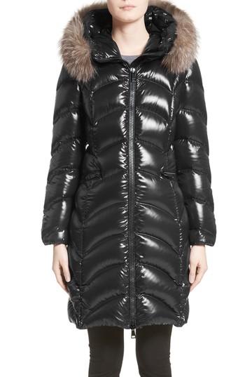 Women's Moncler Albizia Down Puffer Coat With Genuine Fox Fur Trim