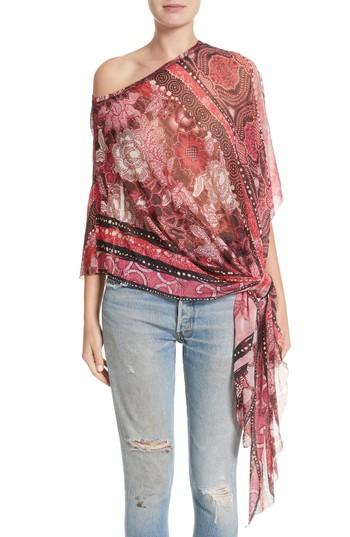 Women's Fuzzi Print Tulle Handkerchief Hem Shawl Top