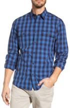 Men's Nordstrom Men's Shop Trim Fit Plaid Trucker Sport Shirt - Blue
