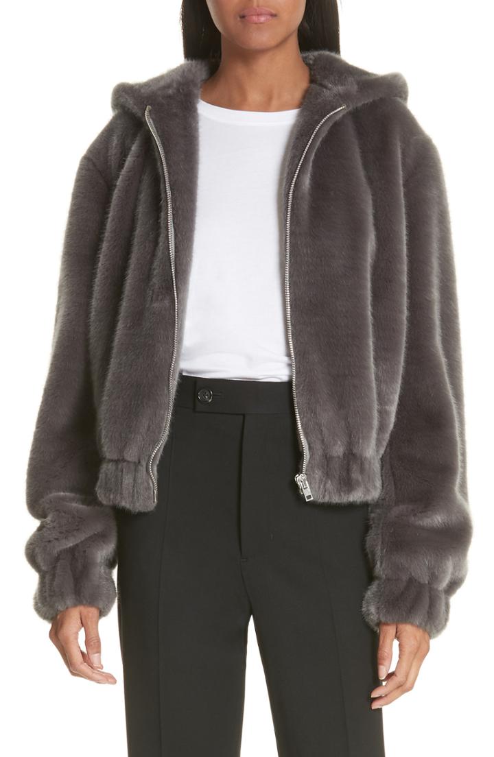 Women's Helmut Lang Faux Fur Hooded Bomber Jacket