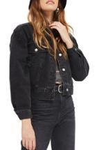 Women's Topshop Boxy Crop Denim Jacket Us (fits Like 2-4) - Black