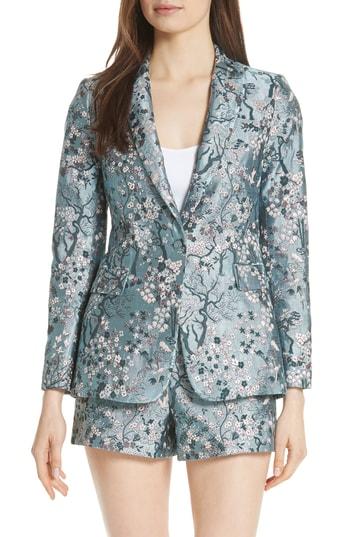 Women's Alice + Olivia Macey Fitted Floral Jacquard Blazer - Blue