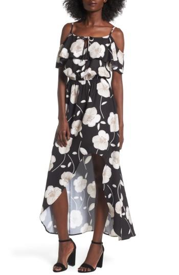 Women's Mimi Chica Cold Shoulder Asymmetrical Maxi Dress - Black