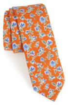 Men's Nordstrom Men's Shop Kendals Floral Cotton Skinny Tie, Size - Orange