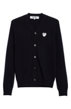 Men's Comme Des Garcons Play White Heart Wool Cardigan