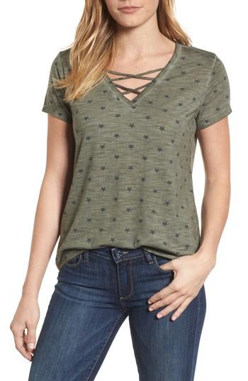 Women's Billy T Star Print Crisscross V-neck Tee - Green
