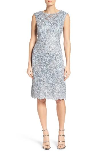 Women's Alex Evenings Mock Two-piece Lace Sheath Dress - Blue