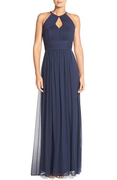 Women's Dessy Collection Ruched Chiffon Keyhole Halter Gown