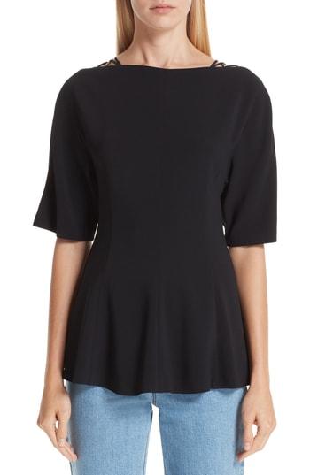 Women's Stella Mccartney Lace-up Shoulder Woven Blouse Us / 36 It - Black