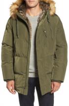 Men's Marc New York Quilted Down Parka With Faux Fur Trim - Green