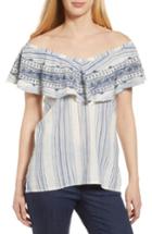 Women's Wit & Wisdom Off The Shoulder Stripe Ruffle Linen Blend Top - Blue