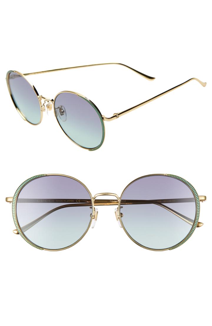 Women's Gucci 56mm Gradient Round Sunglasses - Gold/ Green Violet Gradient