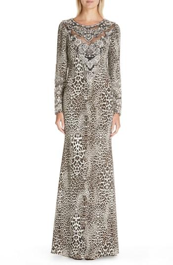 Women's Badgley Mischka Couture Leopard Print Beaded Gown