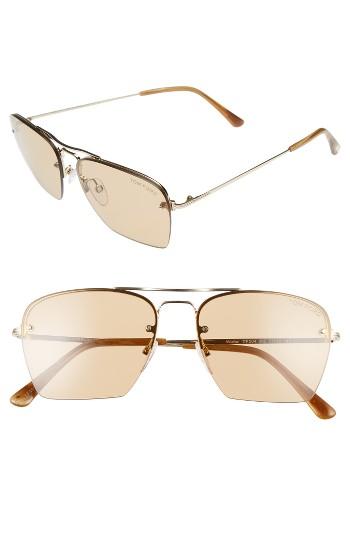 Women's Tom Ford Walker 57mm Semi Rimless Square Sunglasses - Rose Gold/ Brown