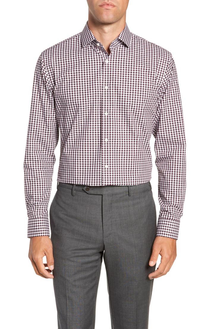 Men's 1901 Trim Fit Check Dress Shirt .5 - 32/33 - Burgundy