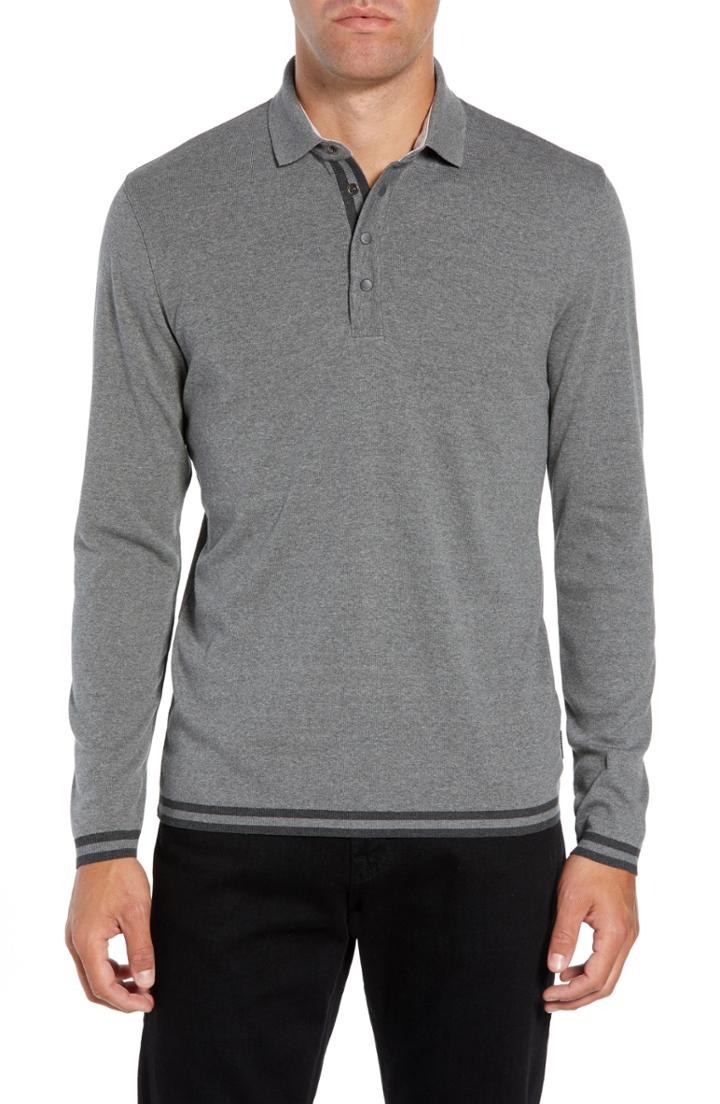Men's Ted Baker London Longfiz Slim Fit Ribstart Polo (xl) - Grey