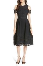 Women's Ted Baker London Structured Lace Cold Shoulder Midi Dress - Black