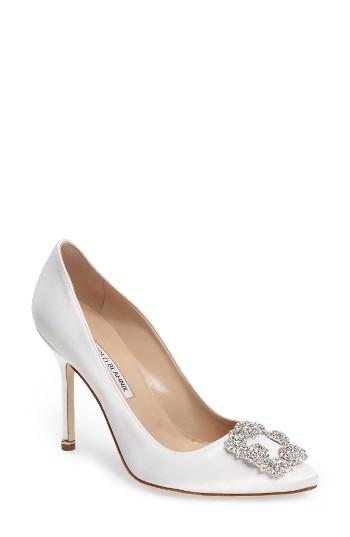 Women's Manolo Blahnik 'hangisi' Jewel Pump .5us / 36.5eu - White