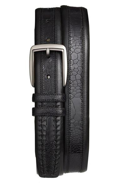 Men's Mezlan Calfskin & Genuine Ostrich Leather Belt