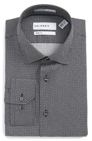Men's Calibrate Trim Fit Geometric Dress Shirt .5 32/33 - Black