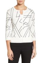 Women's Halogen Three Quarter Sleeve Crewneck Cardigan - Ivory