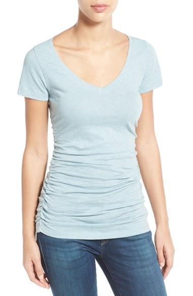 Women's Caslon Shirred V-neck Tee, Size - Blue