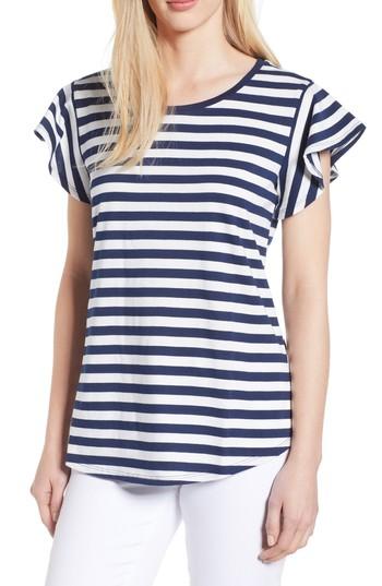 Women's Bobeau Flutter Sleeve Tee, Size - Blue