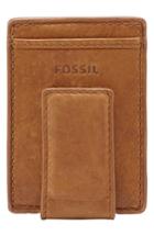 Men's Fossil 'ingram' Leather Magnetic Money Clip Card Case - Brown