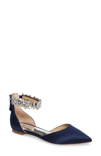 Women's Badgley Mischka Morgen Ankle Strap Flat .5 M - Blue