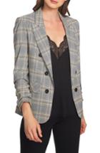 Women's 1.state Menswear Plaid Ruched Sleeve Blazer, Size - Black
