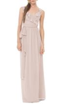 Women's Ceremony By Joanna August 'lacey' Ruffle Wrap Chiffon Gown - Beige