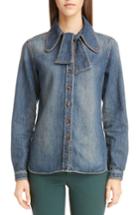 Women's Chloe Tie Neck Denim Shirt Us / 34 Fr - Blue