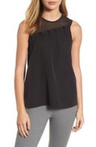 Women's Halogen Mixed Media Ruffle Tank, Size - Black