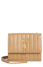 Saint Laurent Small Vicky Leather Wallet On A Chain - Beige