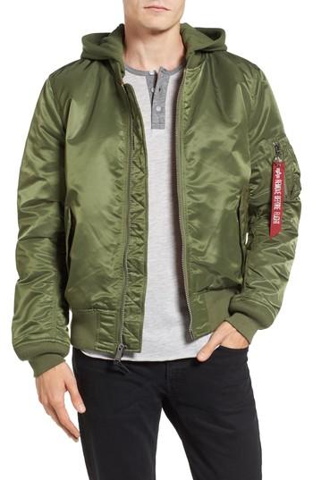 Men's Alpha Industries Ma-1 Natus Hooded Bomber Jacket - Green