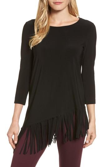 Women's Chaus Asymmetrical Fringe Hem Top - Black