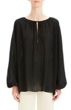 Women's Theory Tie Neck Silk Chiffon Blouse, Size - Black