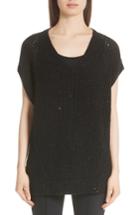 Women's Lafayette 148 New York Metallic Wool, Silk & Cashmere Blend Sweater - Black