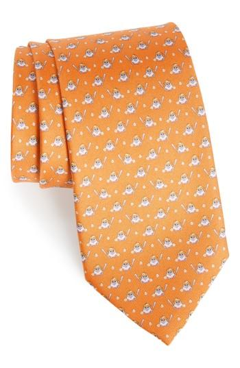 Men's Salvatore Ferragamo Effe Owl & Bat Print Silk Tie, Size - Orange