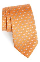 Men's Salvatore Ferragamo Effe Owl & Bat Print Silk Tie, Size - Orange
